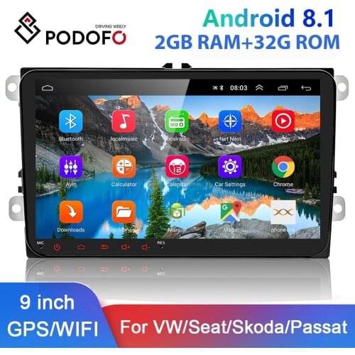 Podofo Android 8.1 Bluetooth Car Radio 7'' 2 Din Mirror Link WIFI GPS MP5 Multimedia Player FM Car Stereo Rear Camera Autoradio