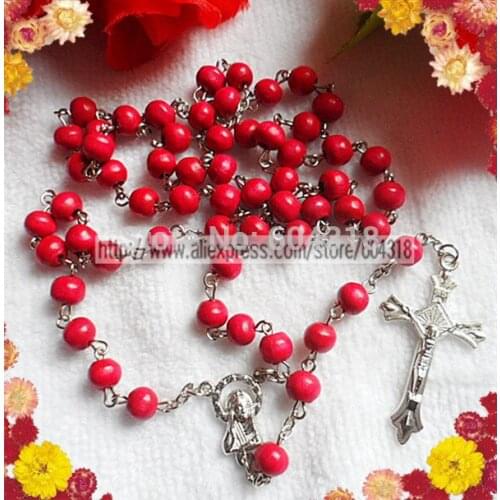 Free ship7mm pink wood bead rosary/religious rosary necklace/pink rosary (100pcs/set)