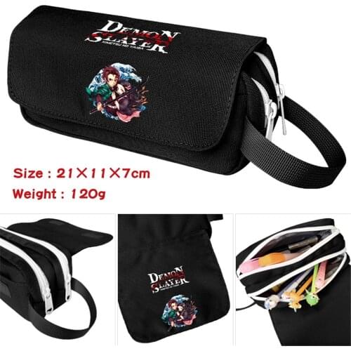 Pencil Case Anime Demon Slayer Nylon Student Zipper Cartoon Penbag Women Makeupbag Travel Cosmetic Bags Stationery Gift