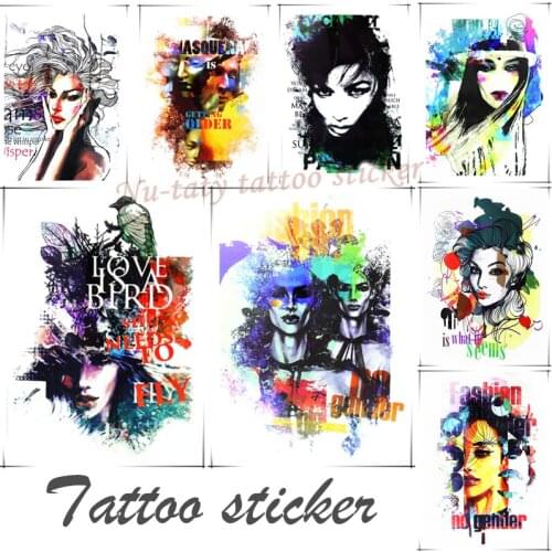 Ink painting, portrait tattoo stickers, custom 3D tattoo stickers, female party waterproof flash disposable tattoo stickers