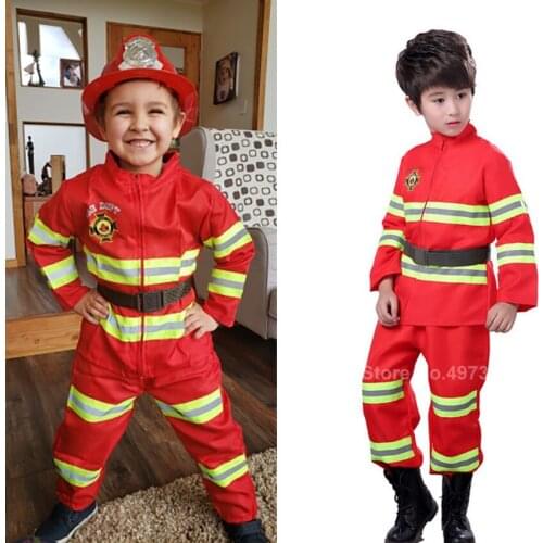 2021 Children Christmas Gift Fireman Sam Costume for Kids Boys Girls Firefighter Cosplay Uniform Role-play Carnival Fancy Suit