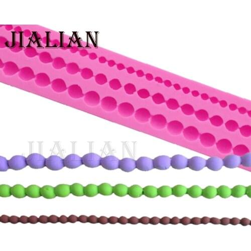 Long strip Pearl String lace Beads chocolate wedding cake decorating tools 3D baking fondant silicone mold Gumpaste Candy T0294