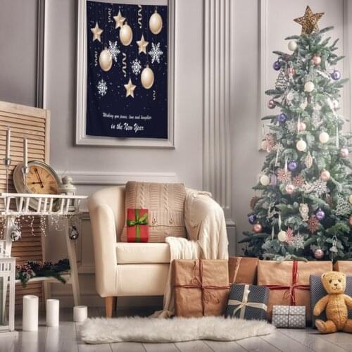 Tapestry New Year Night Decoration Balloons with Snowflakes Stars Celebration Theme Navy Blue Gold White