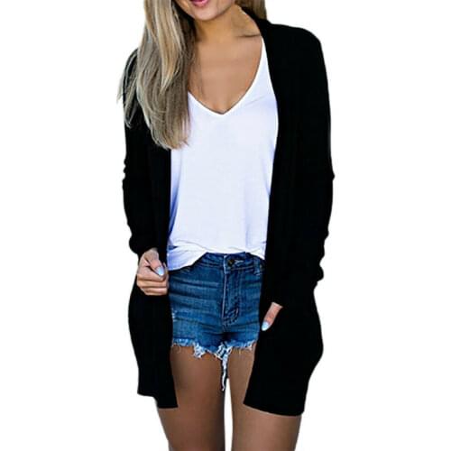2020 Summer Mujer Korean Women Cardigan Slim Sweater Casual Long Sleeve Loose Jumper Solid with Pocket Femme Cardigan Sweater