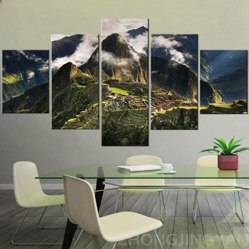 Canvas HD Print Painting Living Room Decoration 5 Pieces Machu Picchu Peru Mountain Picture Cloud Mountain Landscape Poster Wall