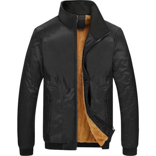 Mens Black Fashion Jacket Long Sleeve Warm Winter Coat Mens Slim Jacket Zipper Pocket Jacket