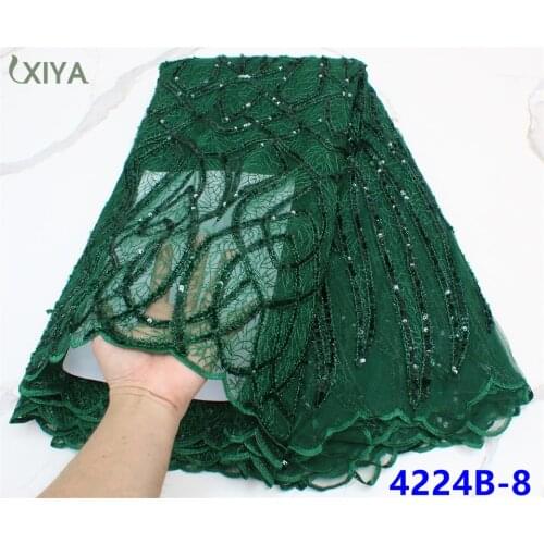 Best Price Nigerian Net Mesh Lace Fabric Green Sequin Lace Fabrics High Quality African French Tulle Lace Fabric APW4224B