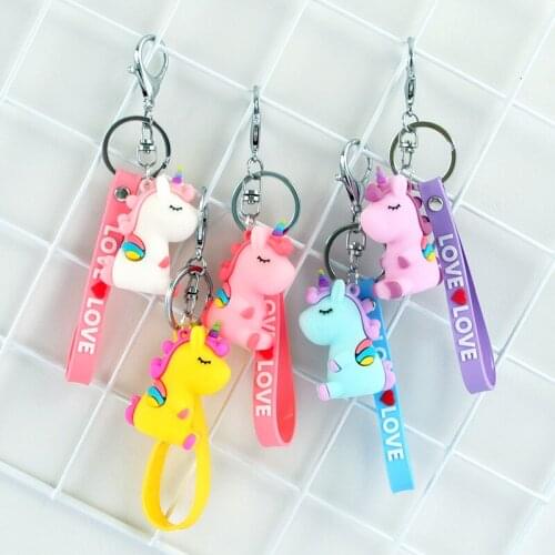 Cartoon PVC Soft Glue Cartoon Animal Pendant Cute Unicorn Car Key Chain Bag Pendant Childrens Toy Lovers Gift Key Chain