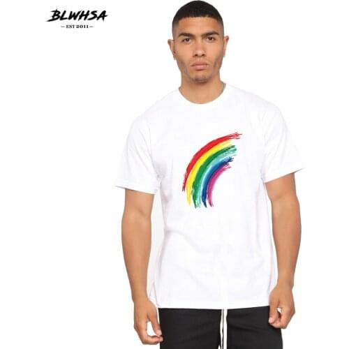 BLWHSA Rainbow Printing T Shirt Men Fashion Summer Short Sleeve Funny T-shirt Brand Design Rainbow Printed Plus Size Clothing