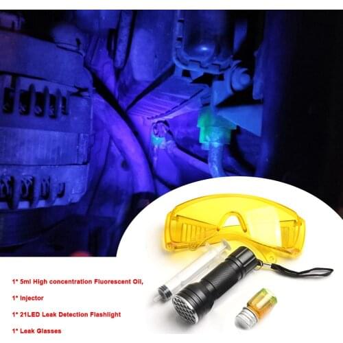 Car Air Conditioning A/ C System Leak Test Detector Kit With 21 LED UV Flashlight Automotive Air Conditioning Repair Tool