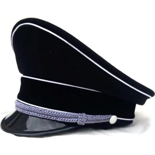 WWII Germany Elite Infantry Officers Wool Visor Cap Hat Field Black SIZE 57 58 59 60 61 cm