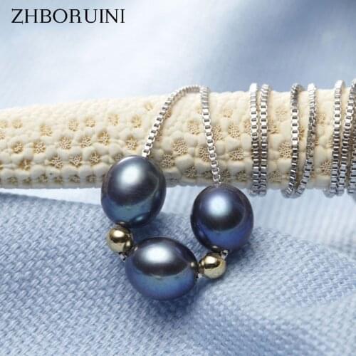 ZHBORUINI 2019 New Pearl Necklace Natural Freshwater Pearl Choker Necklace Black Pearl 925 Sterling Silver Jewelry For Women