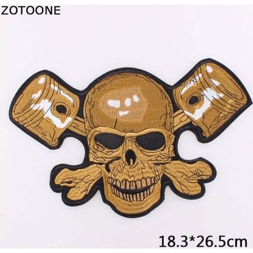 ZOTOONE New Brown Skull Big Punk Embroidered Patch Iron on Patch for Clothing Motor Jacket Fashion T-shirt Sticker for Clothes D