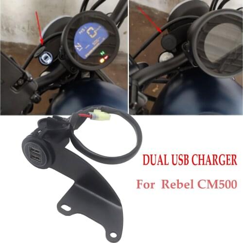 Motorcycle For Honda Rebel CM500 CM 500 Dual USB Charger Cigarette Lighter Adapter Phone Charger Double USB Port W/ LED Light