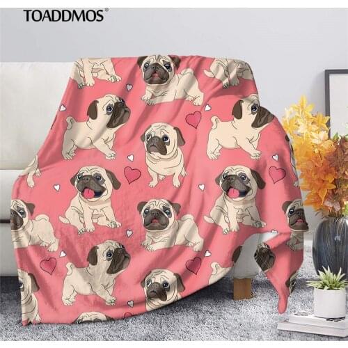 TOADDMOS Kawaii Animal Pug Dog Pink Throw Blanket Warm Bedroom Sofa Single Fall Blanket for Adult Kids Dreamlike Gift School Nap