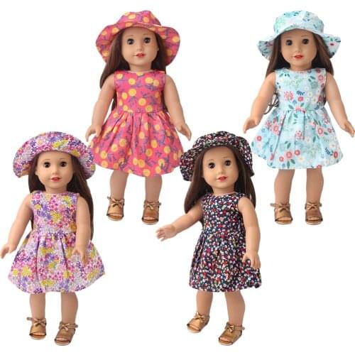 18 Inch American Doll Girls Clothes Summer Sunhat Dress Suit Skirt Born Baby Toys Accessories Fit 43 Cm Boy Dolls Gift D18