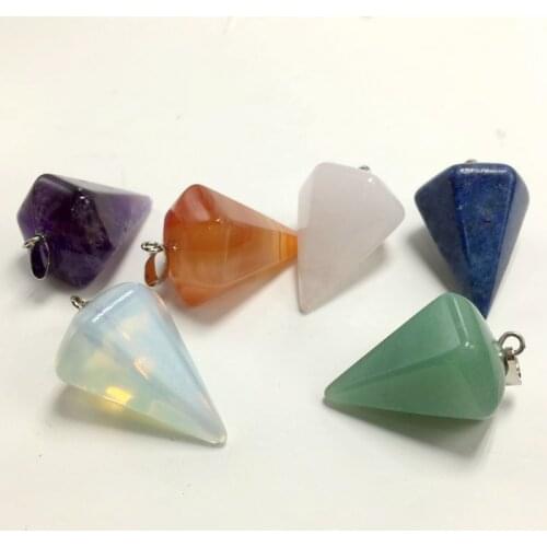 Hot Sale Natural Stone Crystal Pendulum 6 Colors Black Green Quartz Facet charm Jewelry Statement Pendant Necklace Drop