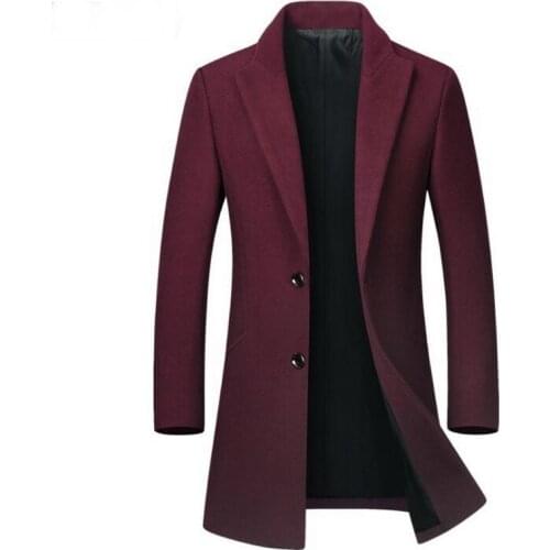 VXO Men High-grade Slim Fit long Woolen coat Men single-breasted tweed trench coat winter woolen outerwear slim jacket