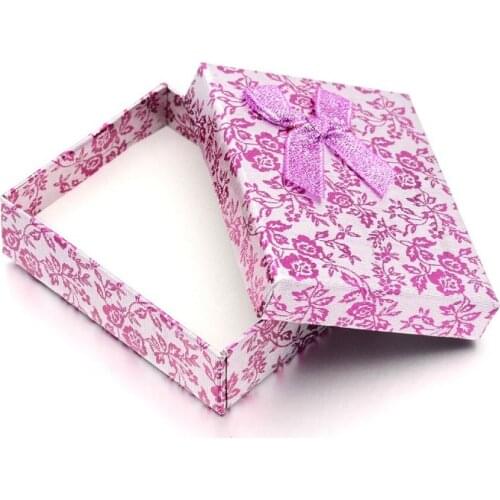 Rectangle Cardboard Jewelry Gift Boxes with Bowknot Sponge for Necklaces Pendants Jewelry packaging Organizer Case Box Pink