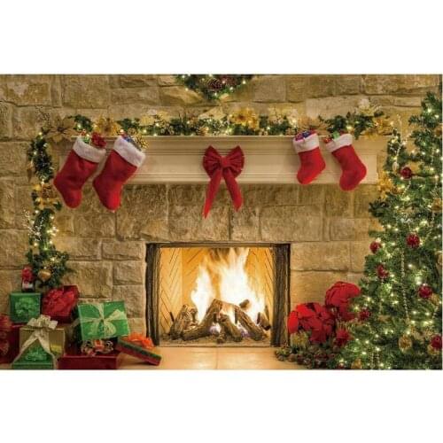 Christmas Backdrop Baby Shower Newborn Wedding Party Decor Xmas Socks Warm Fireplace Background Photography Photo Booth Props