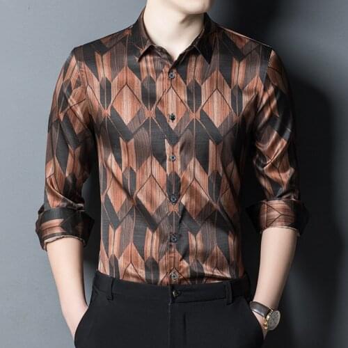 100% Real Silk Jacquard Shirts With Print Trendy Summer Smooth Cozy Elegant Fashionable Dress Shirts For Mens Mulberry Clothing