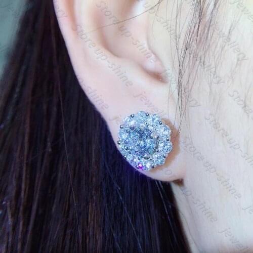 925 sterling silver earrings Classic style Diamond jewelry Mosan diamond 1CT Circular shape 5mmx2 earrings Wedding Party gift ea