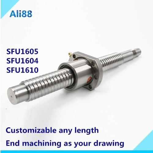 Free shipping 16mm ballscrew SFU1605 any length RM1605 ball screw with BK12BF12 end machining+single nut for cnc z axis parts
