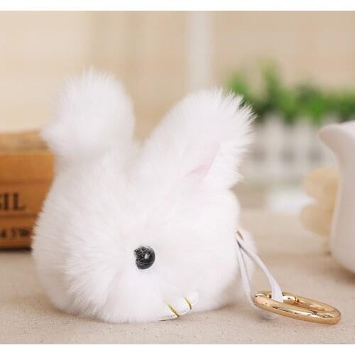 Cute Fluffy Bunny Keychain Faux Fur Key Chains For Women Bag Rabbit Toys Doll Fluffy Pom Pom Key Ring Lovely Pompom Keyring