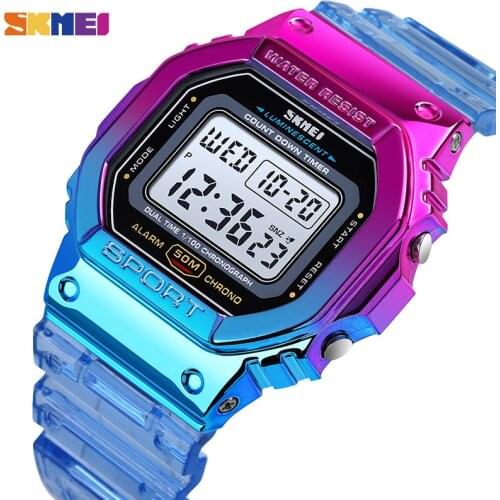 SKMEI Cool Girls Digital Watches Fashion Color Transparent LED Wristwatch Shockproof Waterproof Electronic Clock Watch For Women
