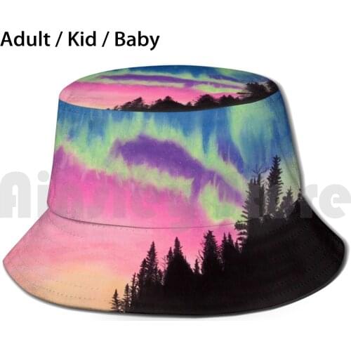 Northern Lights Sun Hat Foldable UV Protection Northern Lights Aurora Borealis Sunset Woods Sunrise Alaska