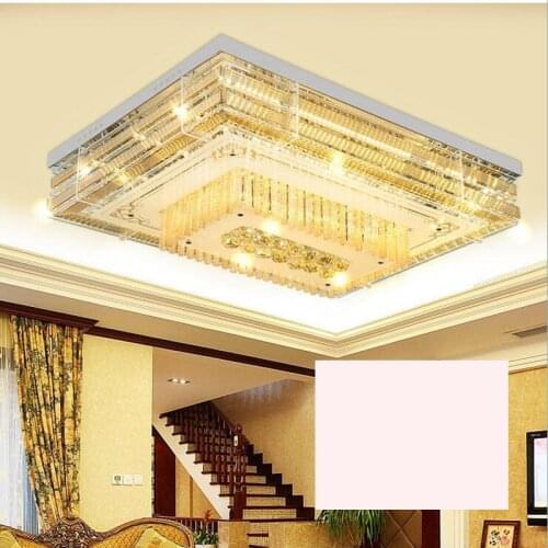 Modern living room ceiling lamp Continental flat crystal lamp Simple square LED ceiling lamp Luxurious crystal living room lamp