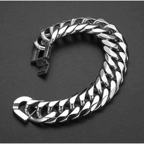 Heavy Strong 316L Stainless Steel Silver Color Double Cuban Curb Chain Mens Bracelet Wristband 19/21MM Wide 7-11inch Optional