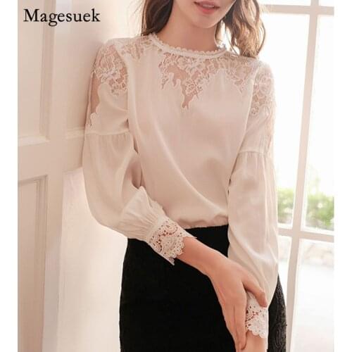 Autumn Elegant Lace Blouse Women 2021 New Pullover White Shirt Women Lantern Sleeve Office Lady Womens Blouses Tops Mujer 10226