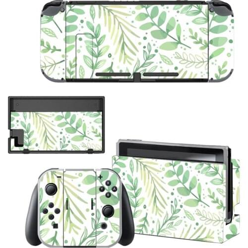 Vinyl Skin Screen Sticker Green Leaf Weed Skins Protector for Nintendo Switch NS Console + Controller + Stand Holder Dock Skins