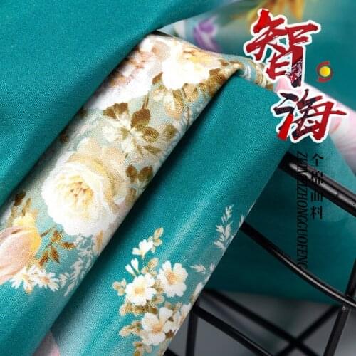 2m/lot Vintage Luxury Satin Fabric Green Brocage Cotton Print Chinese Hanfu Tang Suit Cheongsam Dress