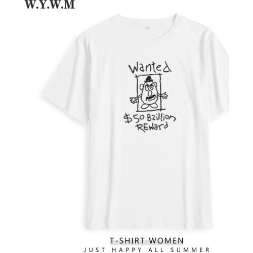 WYWM Summer Hand-painted Cartoon Printed Tshirts Women Simple Harajuku Funny Graphic Tee Loose White Short Sleeve Female Tops
