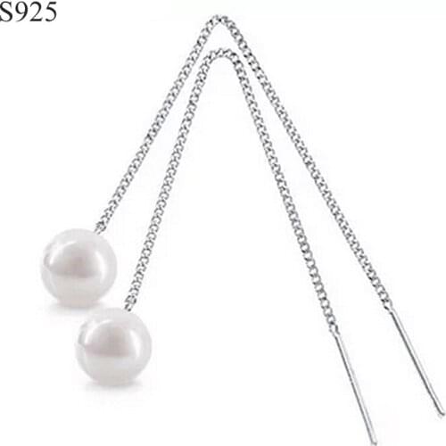 Shell Pearl Genuine Real Pure Solid 925 Sterling Silver Long Dangle Earrings Women Fine Jewelry Female Earrings Bijoux Gift