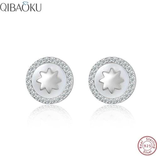 925 Sterling Silver Stud Earrings Round Zircon Earrings Star Simple Dazzling Wind Earrings for Women Ear Jewelry