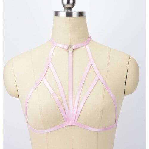 Halloween Women Pink Body Cage Sexy Body Harness Hollow Out Elastic Goth Cage Bra Bandage Gothic Crop Top Harness Bra Crop Top