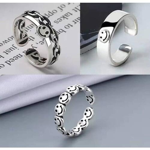 Happy Smiley Aesthetic Ring Womens Punk Hip-hop Adjustable Ring Stylish Copper Jewelry Best Gift