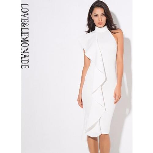 LOVE&LEMONADE White High Collar Collar Lotus Leaf Slim Party Dress LM80203