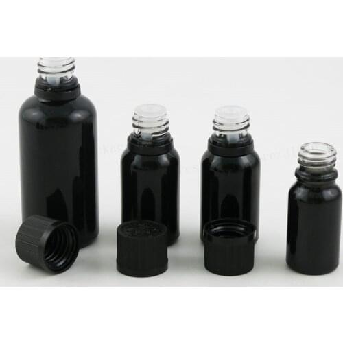 100ml 50ml 30ml 20ml 15ml 10ml Paint Shining Black Essential Oil Bottle With Tamper Evident Cap 1oz Cosmetic Containers 200PCS