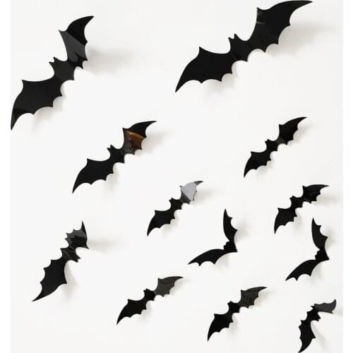 12PCS 3D Halloween Black Bat Wall Stickers Halloween Decorations for Home Funny Home Halloween Decoration