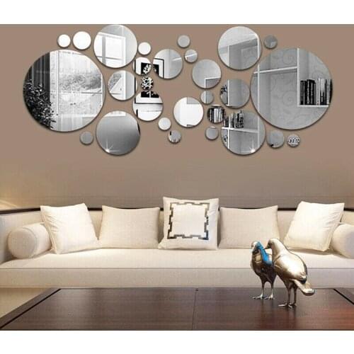 32pcs DIY Mirror Wall Sticker Round Mirror Tile Sticker Modern Acrylic Wall Decoration Bathroom Home Decoration Mirror Decal