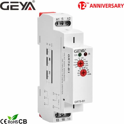 Free Shipping GEYA GRT8-B Off Delay Time Relay Electronic 16A AC230V OR AC/DC12-240V with CE CB ROHS Certificate