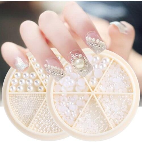 Shiny Pearl Nail Rhinestones 1.5mm-5mm Round Flatback Beads Nail Art DIY Crafts 3d Manicure Decoration Accessories LA1889