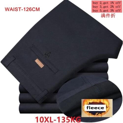 Winter Autumn Mens Pants Fleece Warm 6XL 7XL 8XL 9XL 10XL Large Size Large Size Dress Casual Suit Pants Khaki Business