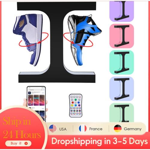Black Magnetic Levitating Shoes Display 360 Degree Rotating Floating Sneaker Stand Display Holds 500g Levitation Gaps For Store