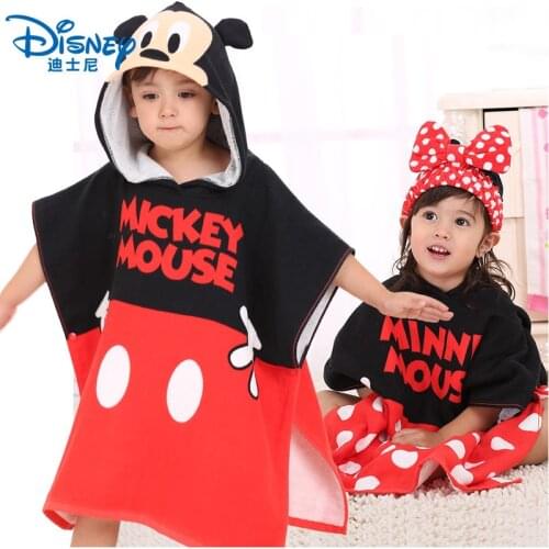 Disney Mickey Mouse100% Cotton Hooded Bath Towel with Snap Button Children Cartoon Girl Boy Summer Cloak Bath Towel 60x120cm