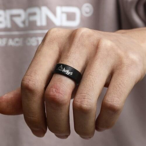 MOREDEAR 8mm Action Figure Black Rings hp Always The Deathly Hallows Rings for Men and Women
